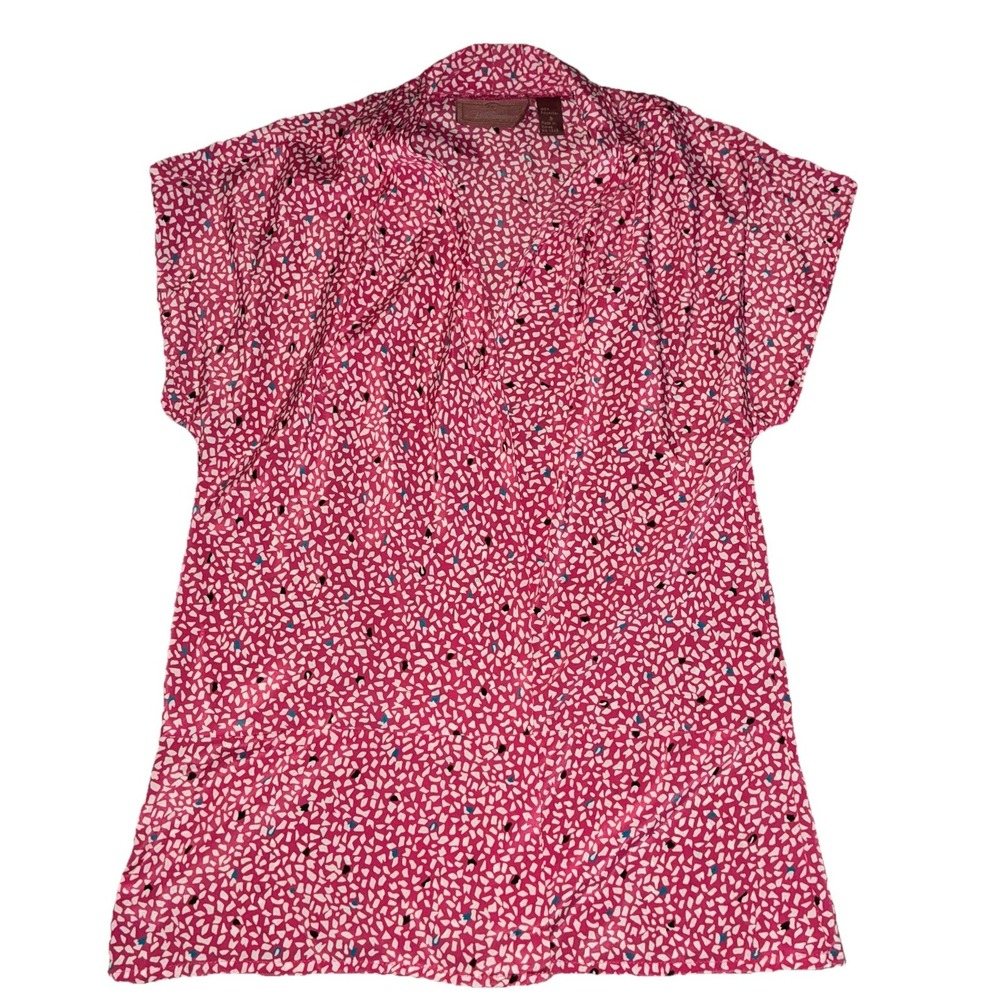 Vintage Worthington Blouse‎ Top Women's 8 Pink Geometric Surplice Neck Snap NEW